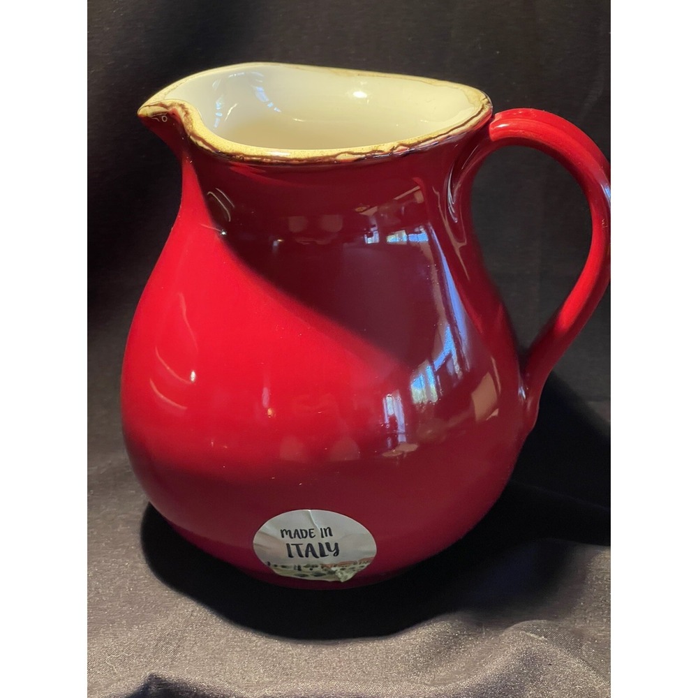 Rustic Farmhouse Red "Made in Italy" Pitcher 7" H 5 1/2" W